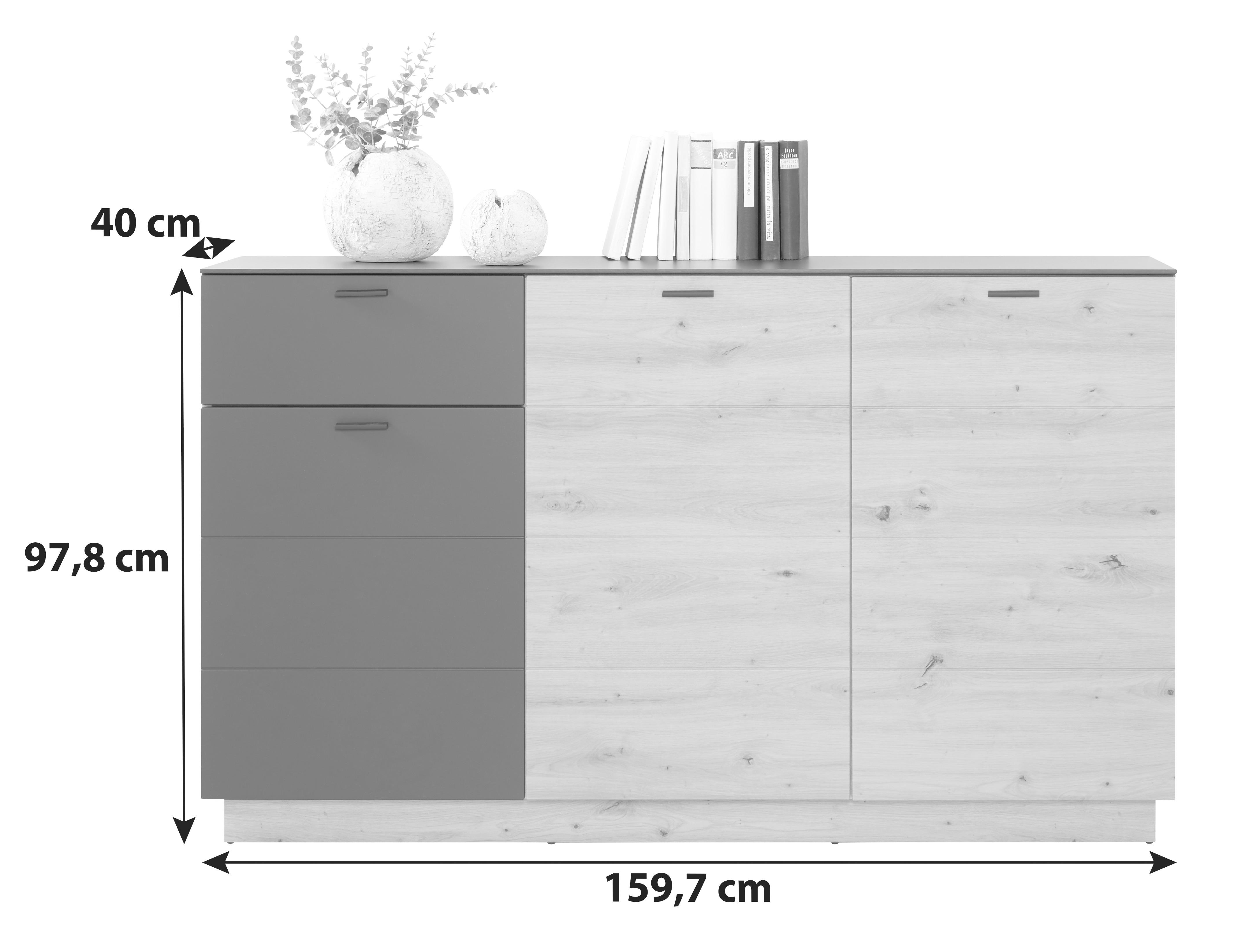 Geräumiges Sideboard mit eingezeichneten Maßangaben