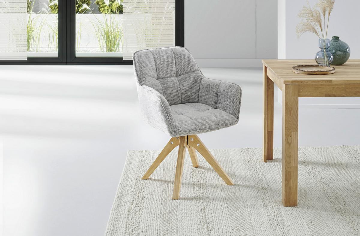 Armlehnstuhl Kerry Hellgrau, Echtholz Beine - Eichefarben/Hellgrau, LIFESTYLE, Holz/Textil (61/85/63cm) - Livetastic