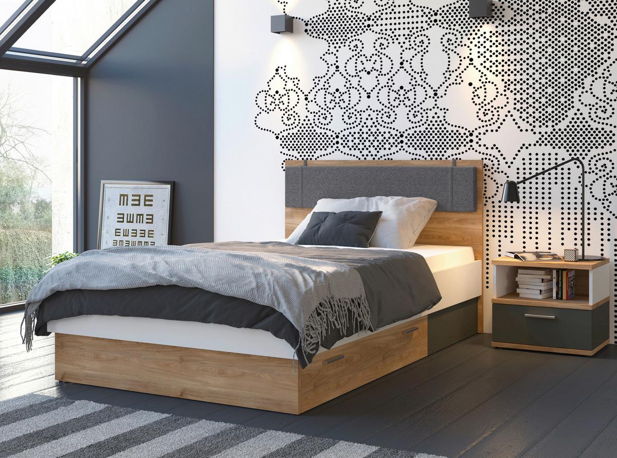 Noční stolek TWENTY dekor bílá/grafit/dub - bílá/barvy dubu, Moderní, kompozitní dřevo/plast (50/45/40cm) - Modern Living