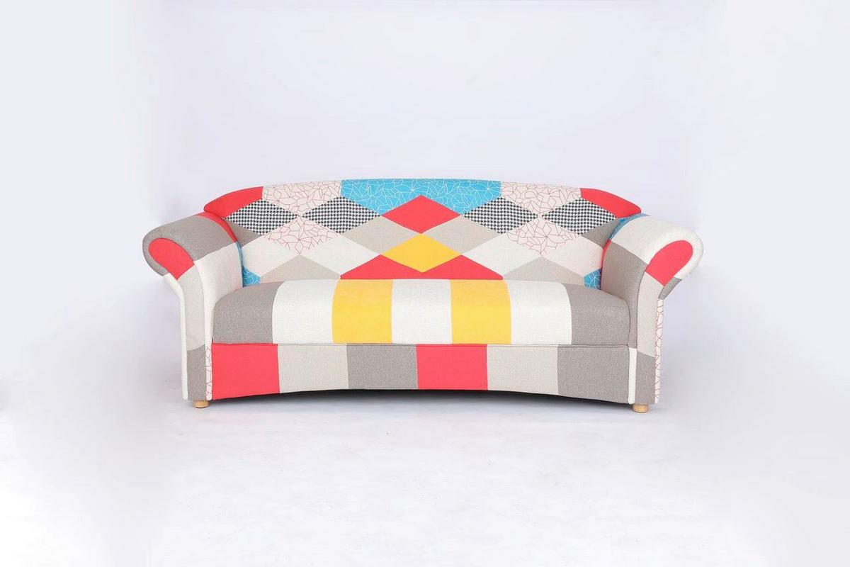 3-Sitzer Loretta ca.204x83x85 cm - Hellbraun/Weiß Hochglanz, Basics, Holz/Textil (204/83/85cm)
