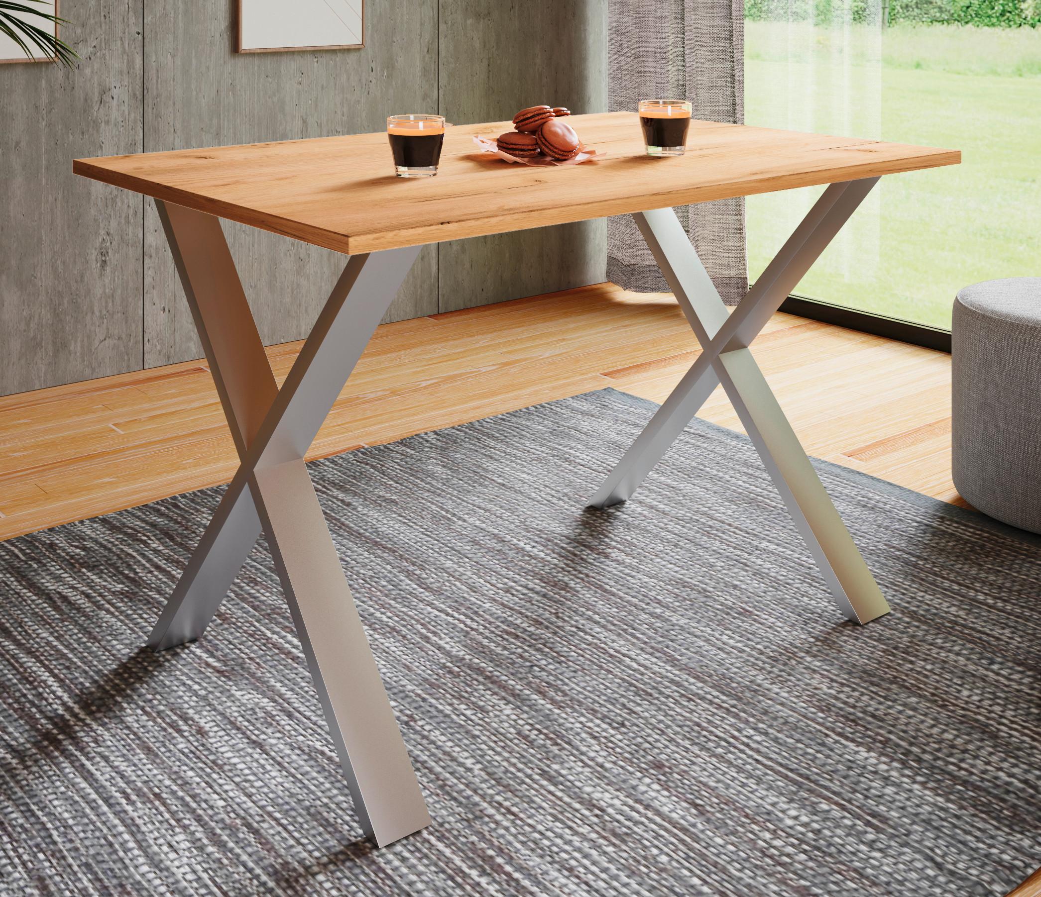 Esstisch Xona Silber, Eiche Dekor L: 110 cm - Honigeiche/Silberfarben, Basics, Holzwerkstoff/Metall (110/50/76cm) - MID.YOU