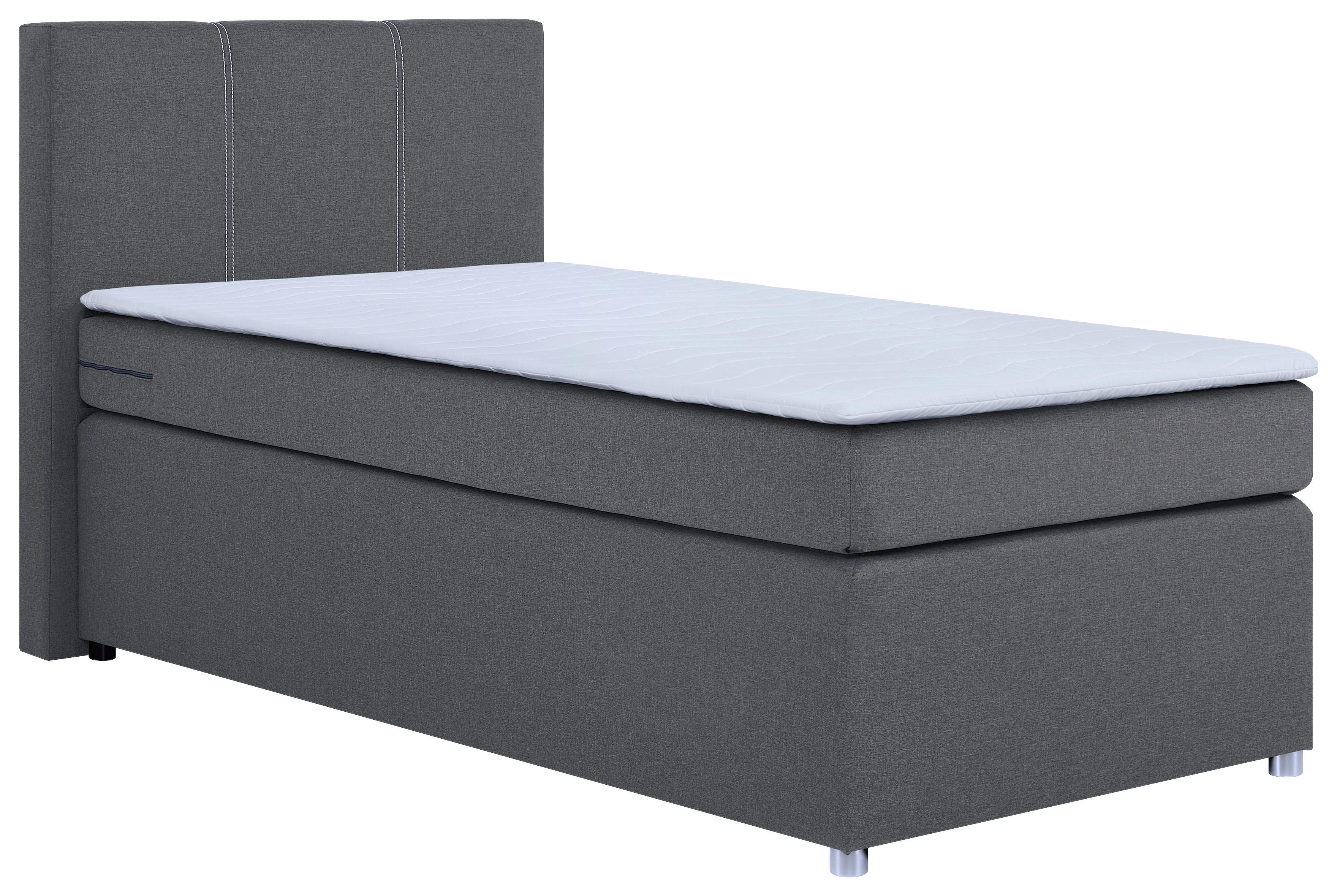 Boxspringbett Mit Topper 90x200 Malta - Chromfarben/Schwarz, Basics, Holzwerkstoff/Textil (90/200cm) - P & B