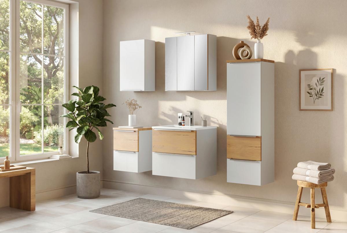 BADEZIMMER Verona Weiß/Wildeiche B: 60cm - Wildeiche/Weiß, Trend, Glas/Holzwerkstoff (60cm) - Held