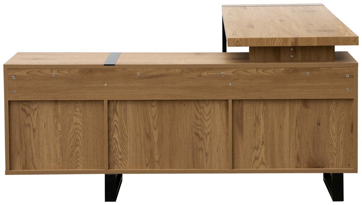 Eckschreibtisch Ray Schwarz/Eichefarben L: 160 cm - Eichefarben/Schwarz, MODERN, Holzwerkstoff/Metall (160/160/76cm) - MID.YOU