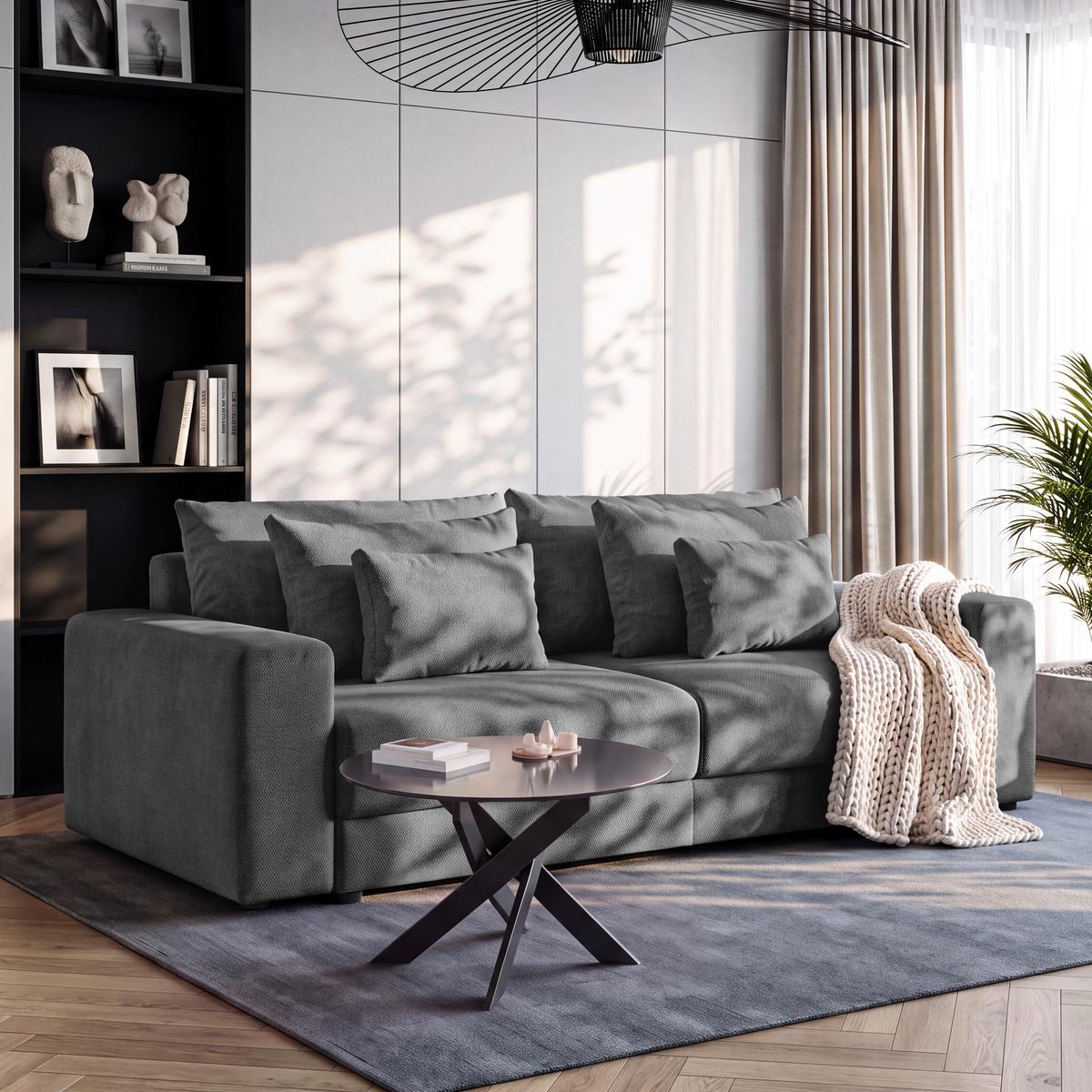 Megasofa Mega mit Bettkasten Chenille anthrazit, B: 255cm - Anthrazit/Schwarz, Trend, Textil (255/94/126cm) - Luca Bessoni