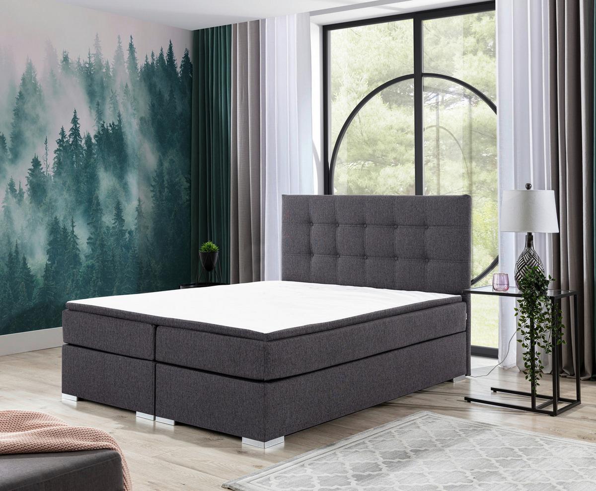 Boxbett Inez Grau Lf: 180x200 cm - Silberfarben/Grau, MODERN, Textil (180/200cm) - MID.YOU