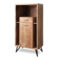 Highboard Indira Akazie Massiv, B: 72 cm - Schwarz/Akaziefarben, ROMANTIK / LANDHAUS, Holz/Metall (72/150/40cm)