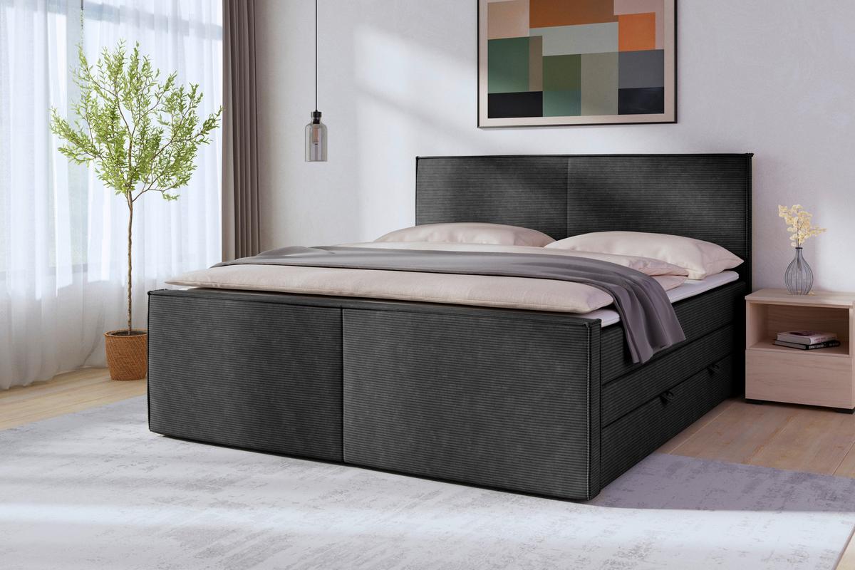 Boxspringbett Mit Bettkasten Algier 180x200 Cm Schwarz - Schwarz, MODERN, Karton/Holz (180/200cm) - MID.YOU