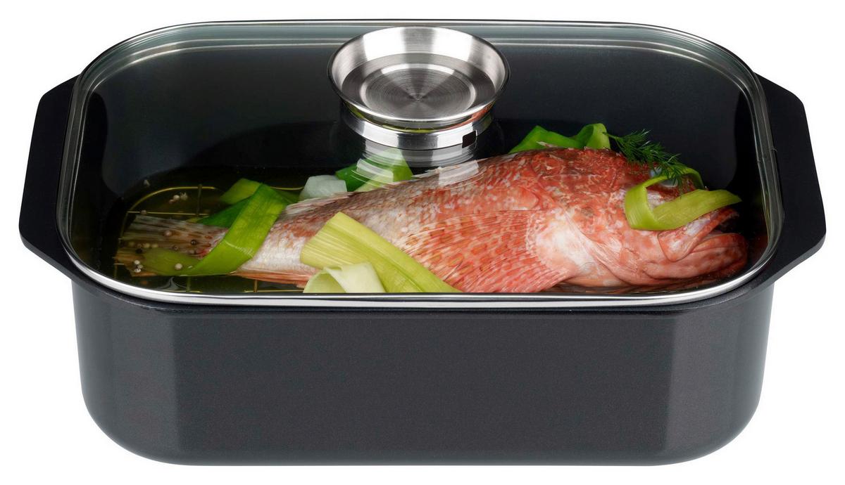 Bräter Mit Deckel Pure Trend Bxhxt: Ca. 26,5x13,5x40 Cm - Transparent/Schwarz, Basics, Glas/Metall (26,5/13,5/40cm)