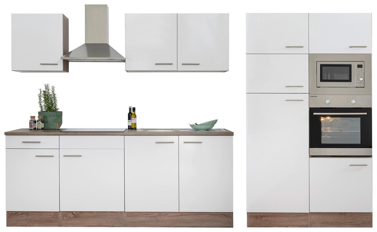 Küchenzeile Mit Geräten B: 330 Cm Eichefarben/weiß - Eichefarben/Weiß, MODERN, Holzwerkstoff (330cm) - Respekta