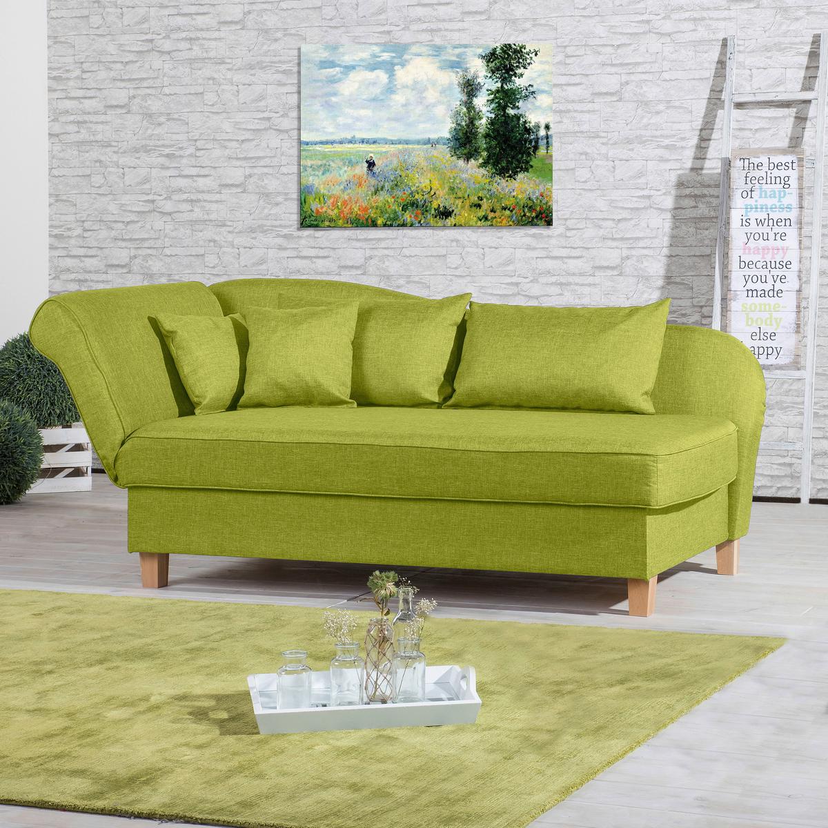 Recamiere Selma  Hellgrün Li. mit Bettkasten+ Schlaffunktion - Buchefarben/Hellgrün, Design, Textil (190/88/82cm) - Max Winzer