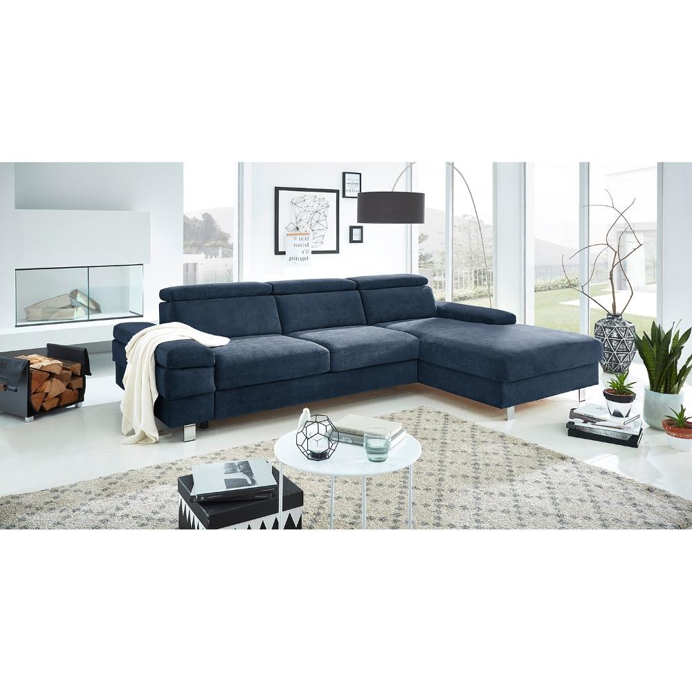 Ecksofa Elvis Dunkelblau S: 259x182 cm - Silberfarben/Dunkelblau, KONVENTIONELL, Textil (259/182cm) - Trendmanufaktur
