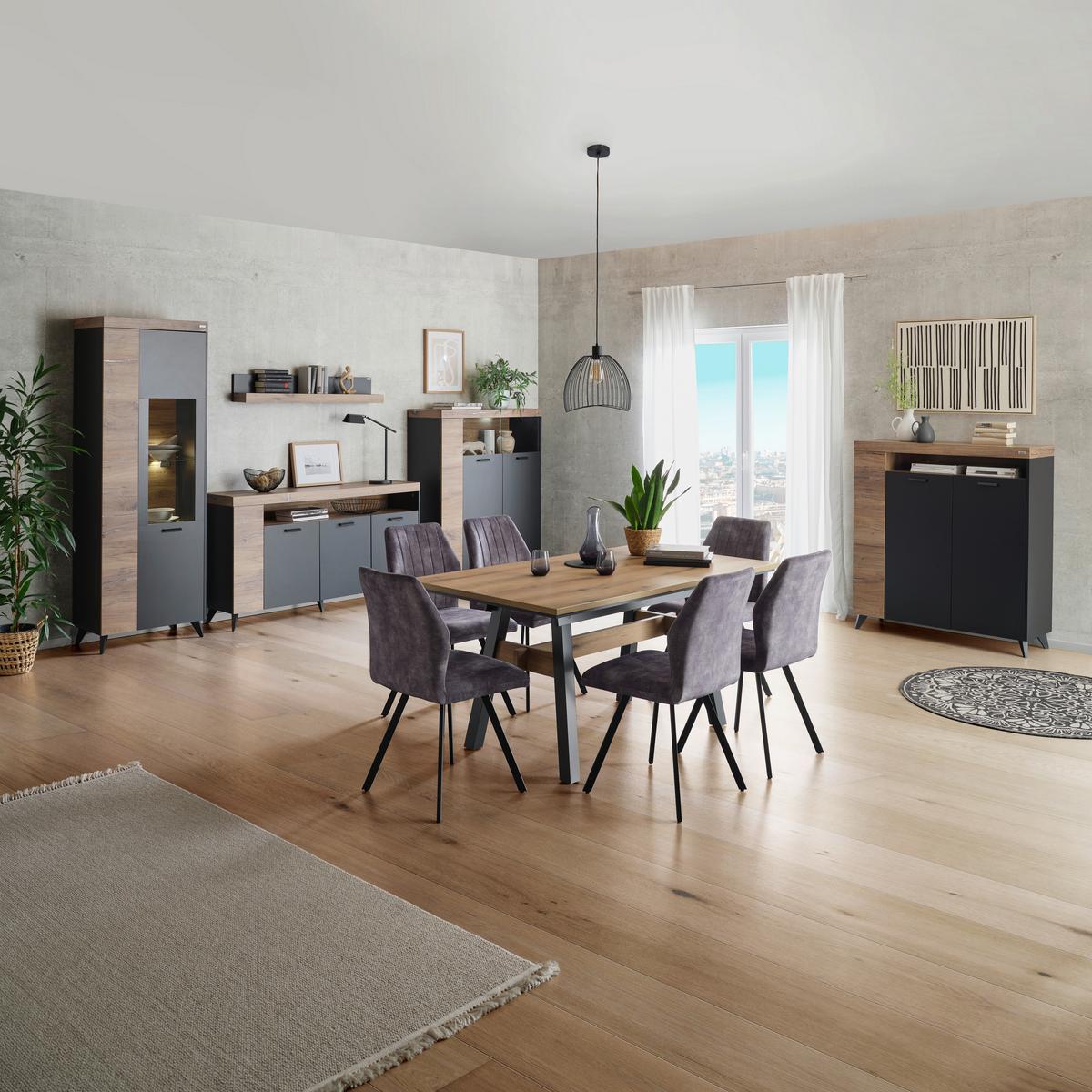 Highboard mit Türdämpfung 115 cm Sunny Hb 3D, Schwarz - Schwarz, MODERN, Holzwerkstoff (115/128,5/40cm) - Luca Bessoni