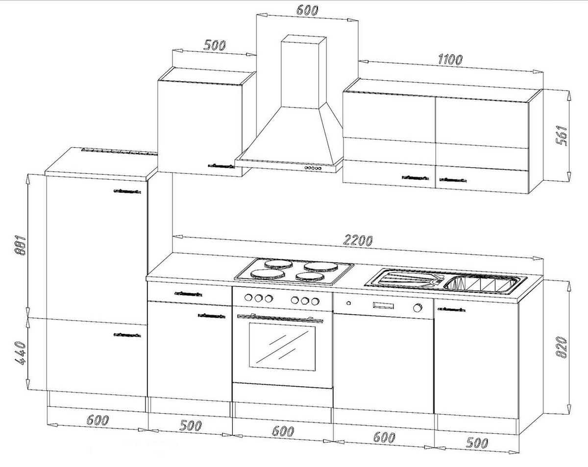 Küchenzeile ohne Geräte B: 280 cm Grau/Eiche Dekor - Eichefarben/Grau, Basics, Holzwerkstoff (280cm) - Respekta