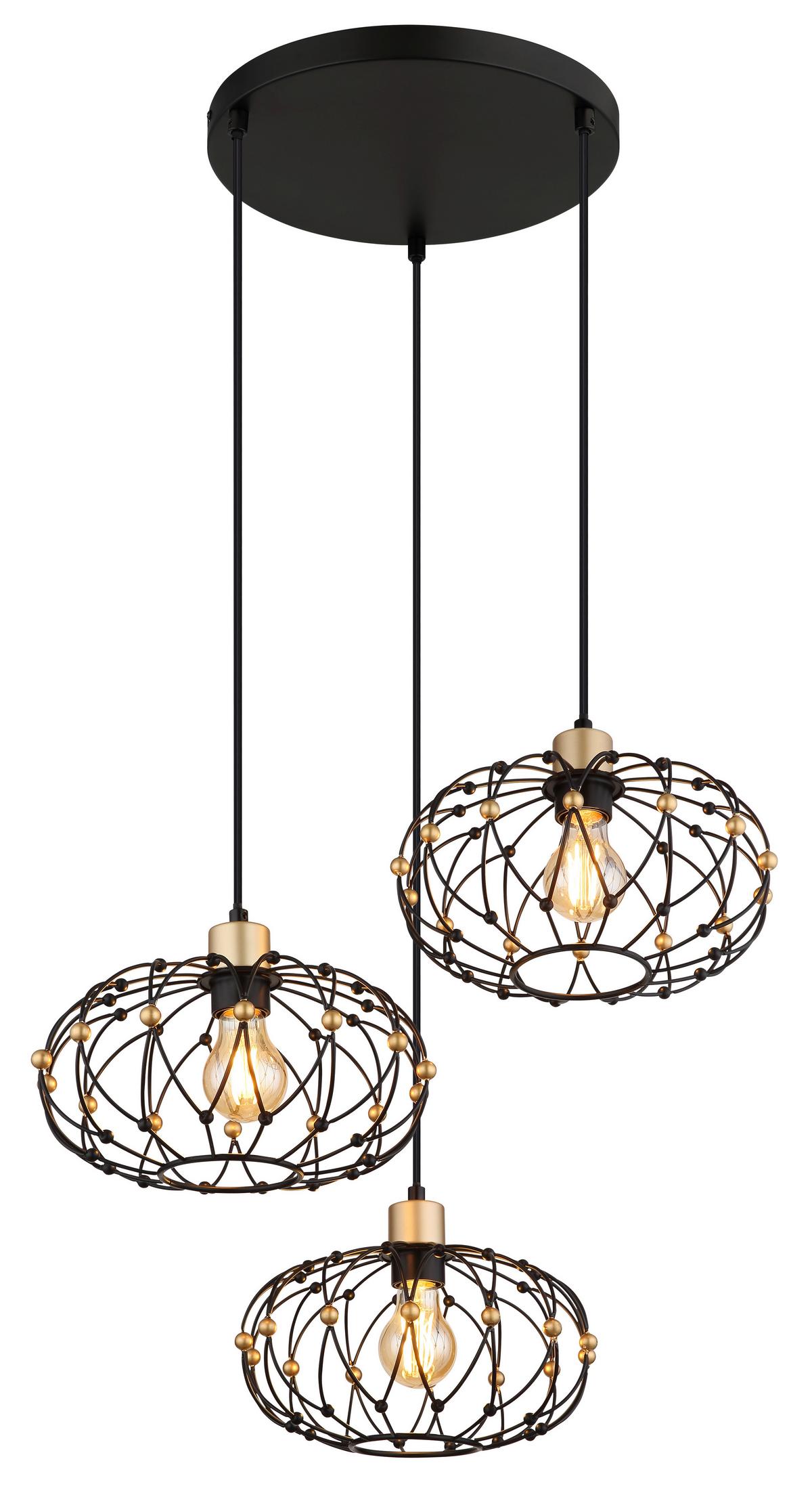 Hängeleuchte Greys Schwarz Goldfarben D: 54,9 Cm - Goldfarben/Schwarz, Design, Kunststoff/Metall (54,9/150cm) - Globo