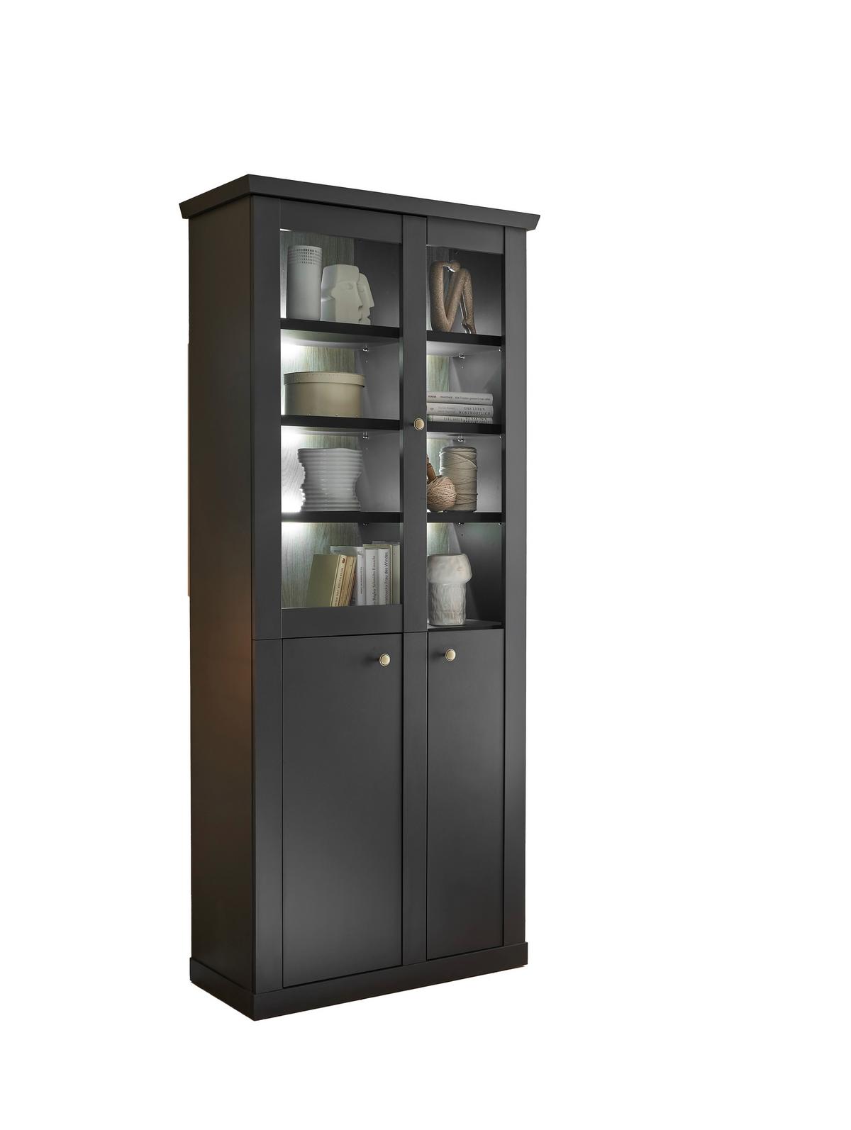 Vitrine Lincoln Schwarz/Eichefarben B: 86cm - Eichefarben/Schwarz, Design, Holzwerkstoff (86/200/39cm) - MID.YOU