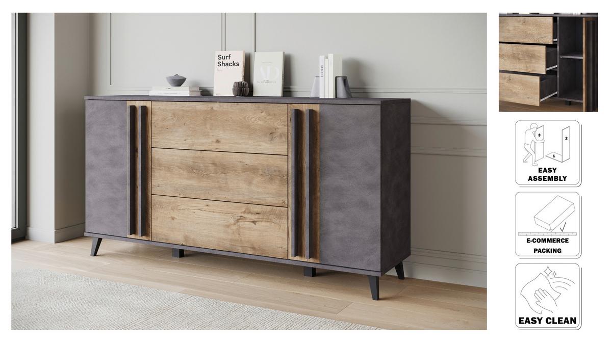 Sideboard Helsinki Anthrazit /Kastanienfarben B: 150cm - Kastanienfarben/Anthrazit, Trend, Holzwerkstoff (150/77,8/39,5cm) - P & B