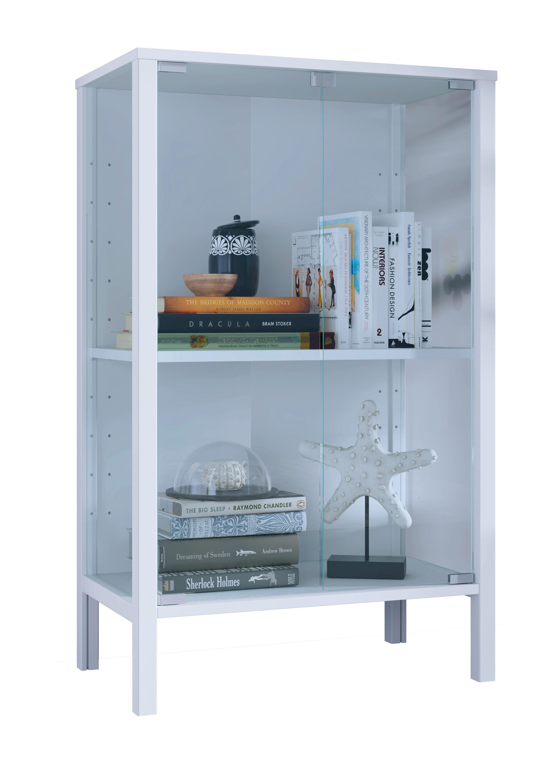 Vitrine Jensol Weiß B: 60 cm - Klar/Weiß, Design, Glas/Holzwerkstoff (60/80/35cm) - Livetastic