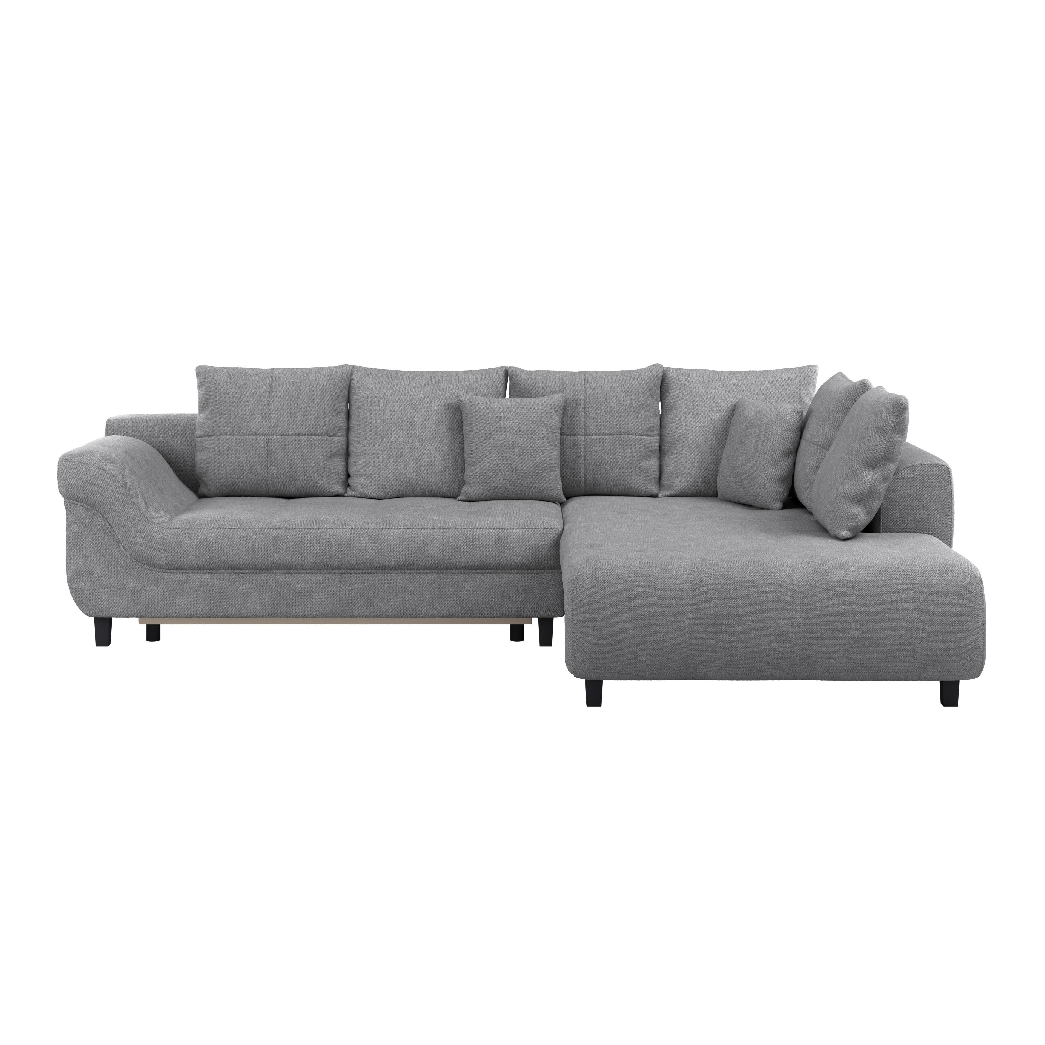 Ecksofa mit Schlaffunktion + Bettkasten Mendoza, Webstoff - Schwarz/Grau, Design, Textil (309/197cm) - Ondega