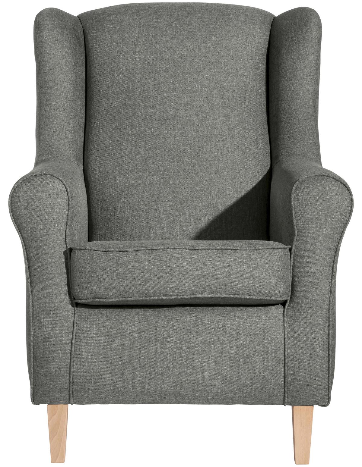 Ohrensessel Lorris - Buchefarben/Hellgrau, Design, Textil (77/103/86cm) - Max Winzer