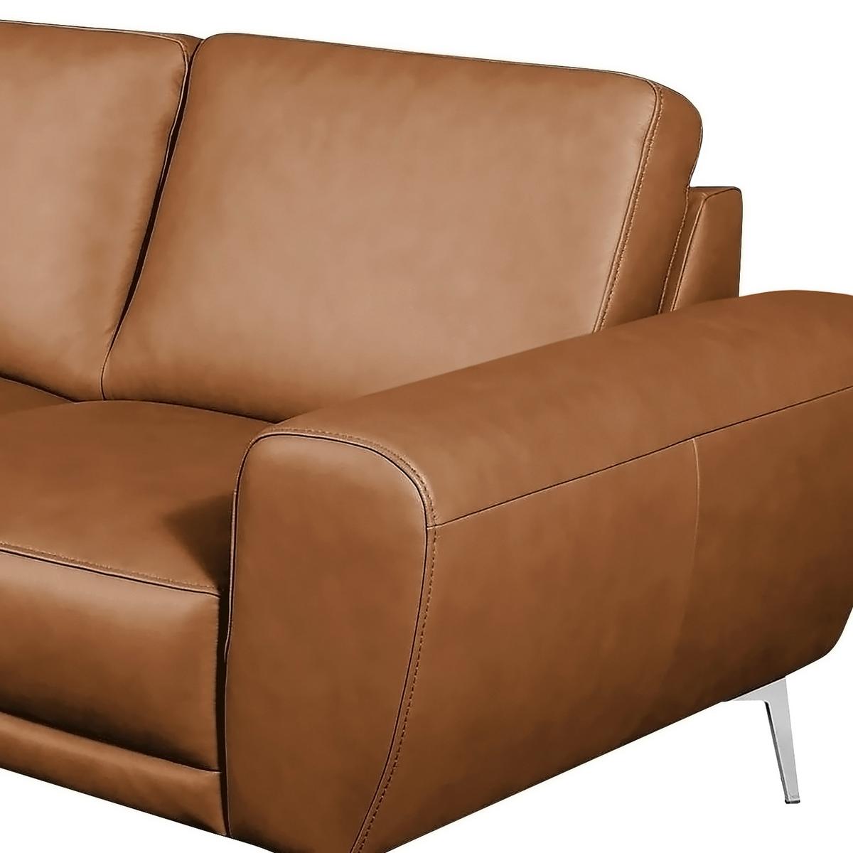 Ecksofa Spring Cognac Chrom, B: 177 cm - Chromfarben/Cognac, Design, Leder (177/85/92cm) - Livetastic