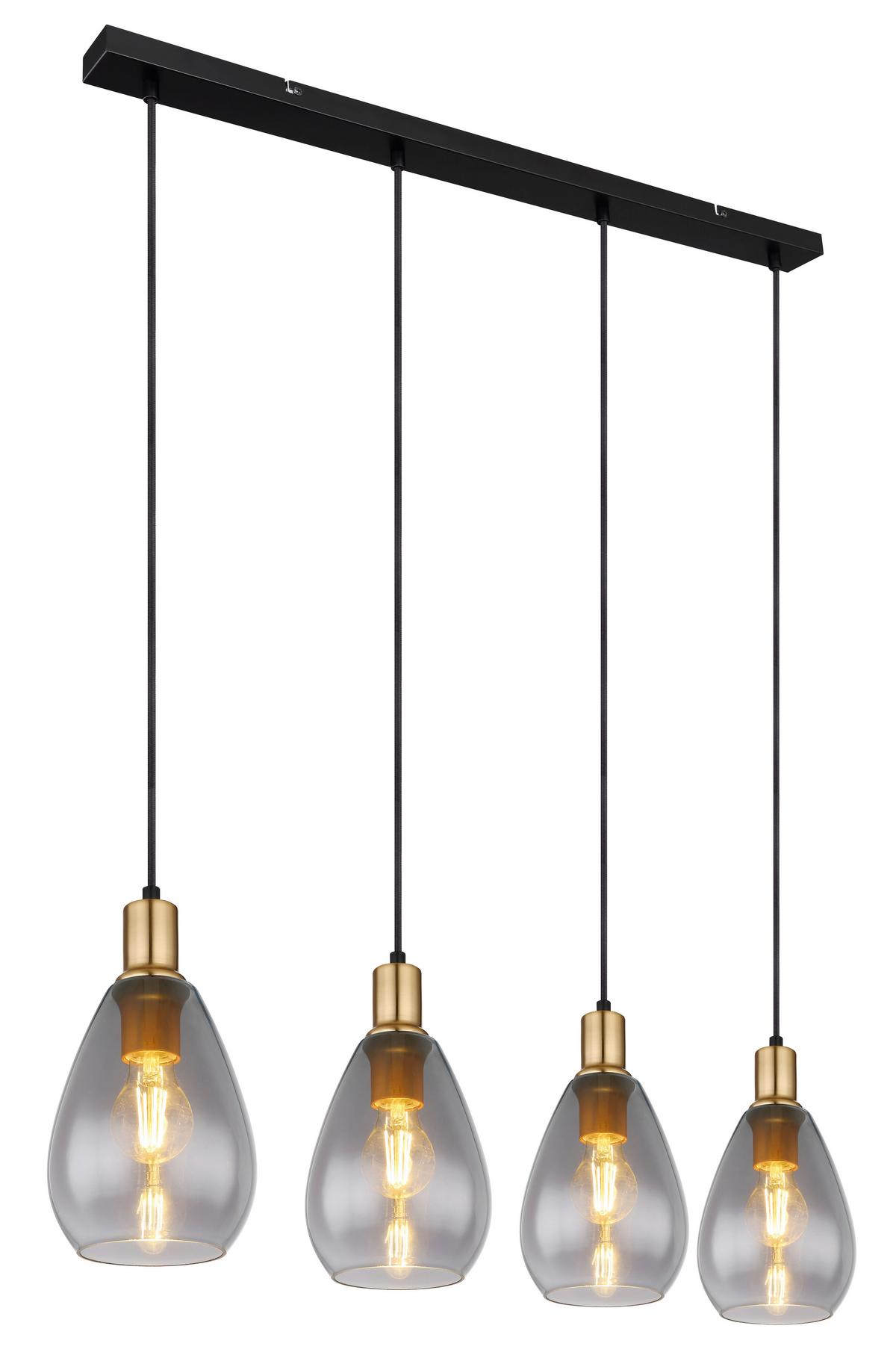 Hängeleuchte 15563-4h H: 120 cm 4-Flammig - Messingfarben/Schwarz, Design, Glas/Textil (90/15/120cm) - Globo