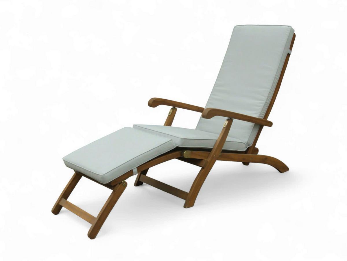Ergoniomische Sonnenliege inkl. Auflage, Akazie - Akaziefarben, Basics, Holz (149/56/96cm)