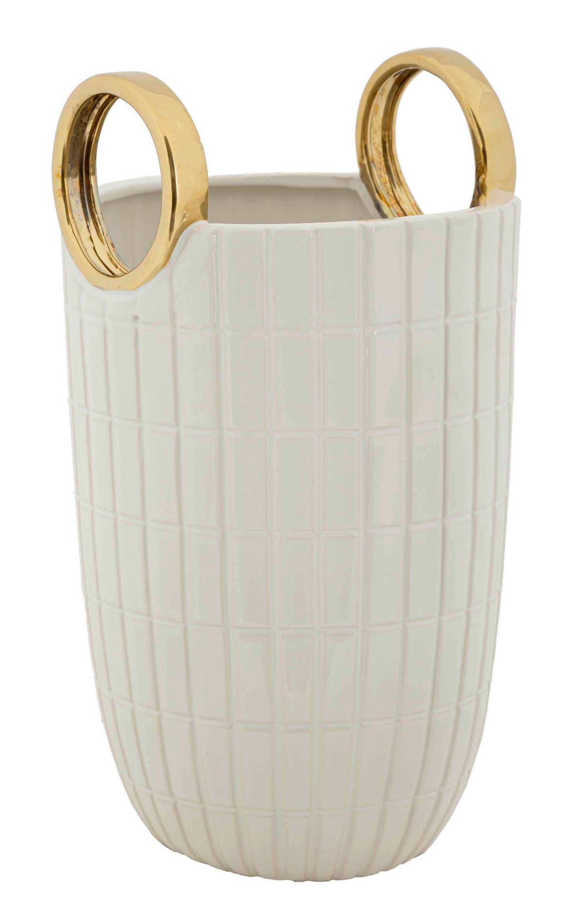 Vase Shopping Weiß, Goldfarben B: 18 Cm - Goldfarben/Weiß, Basics, Keramik (18/25/18cm)