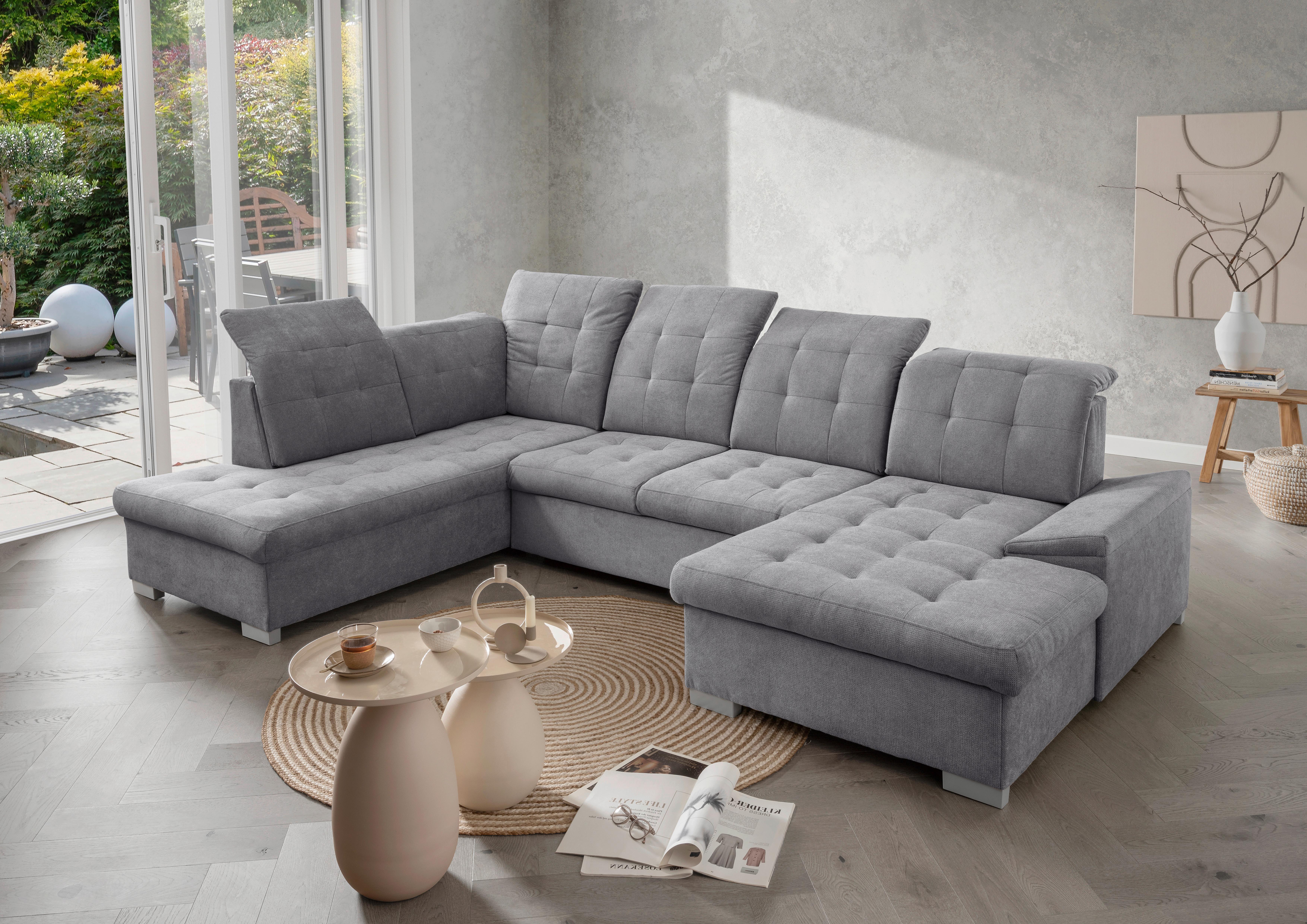 Wohnlandschaft Zira Dunkelgrau U: 212x330x169cm - Chromfarben/Dunkelgrau, MODERN, Textil (212/330/169cm) - Livetastic