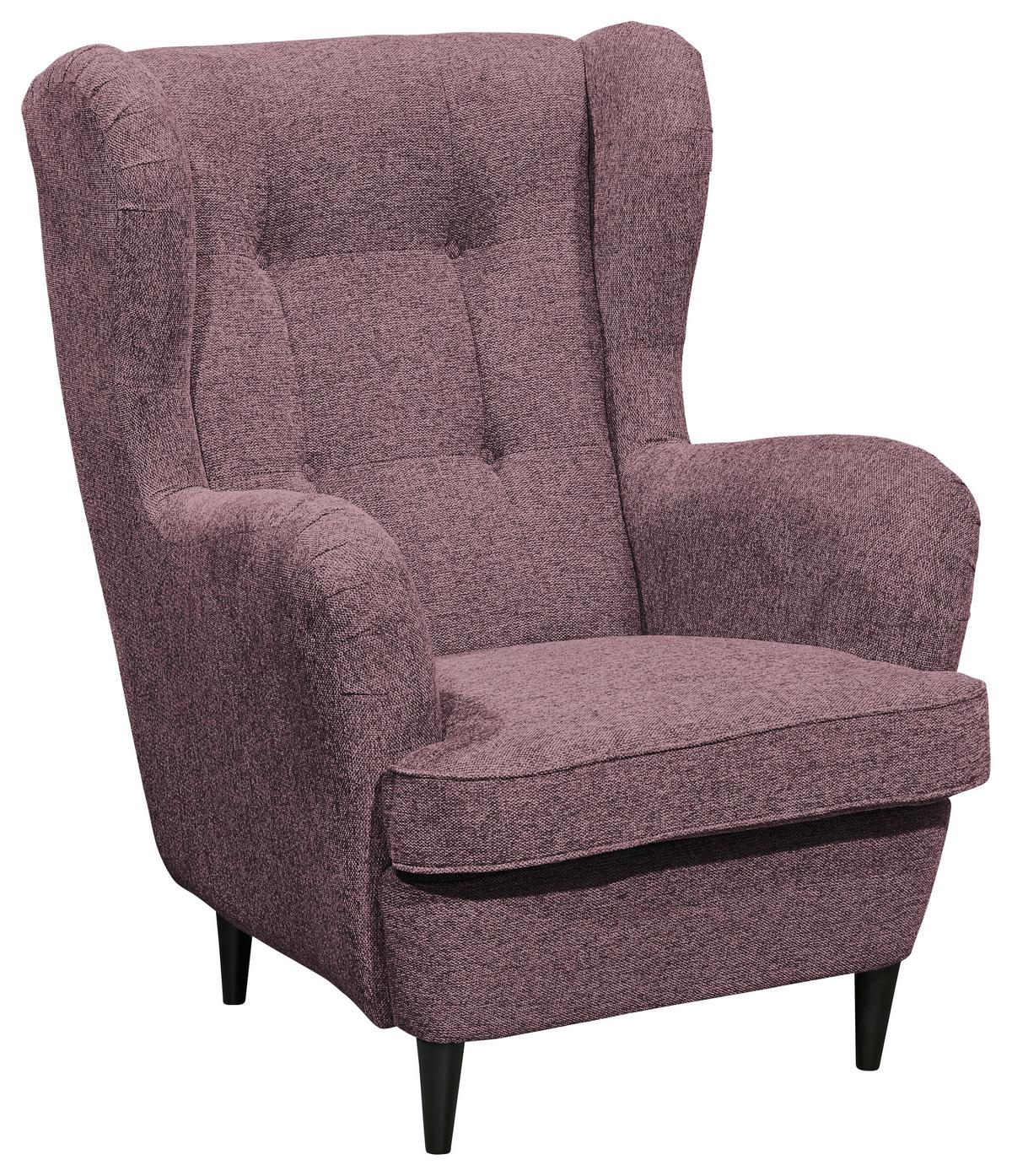 Ohrensessel Oskar Webstoff Aubergine - Aubergine/Schwarz, Basics, Holzwerkstoff/Textil (78/102/98cm) - MID.YOU