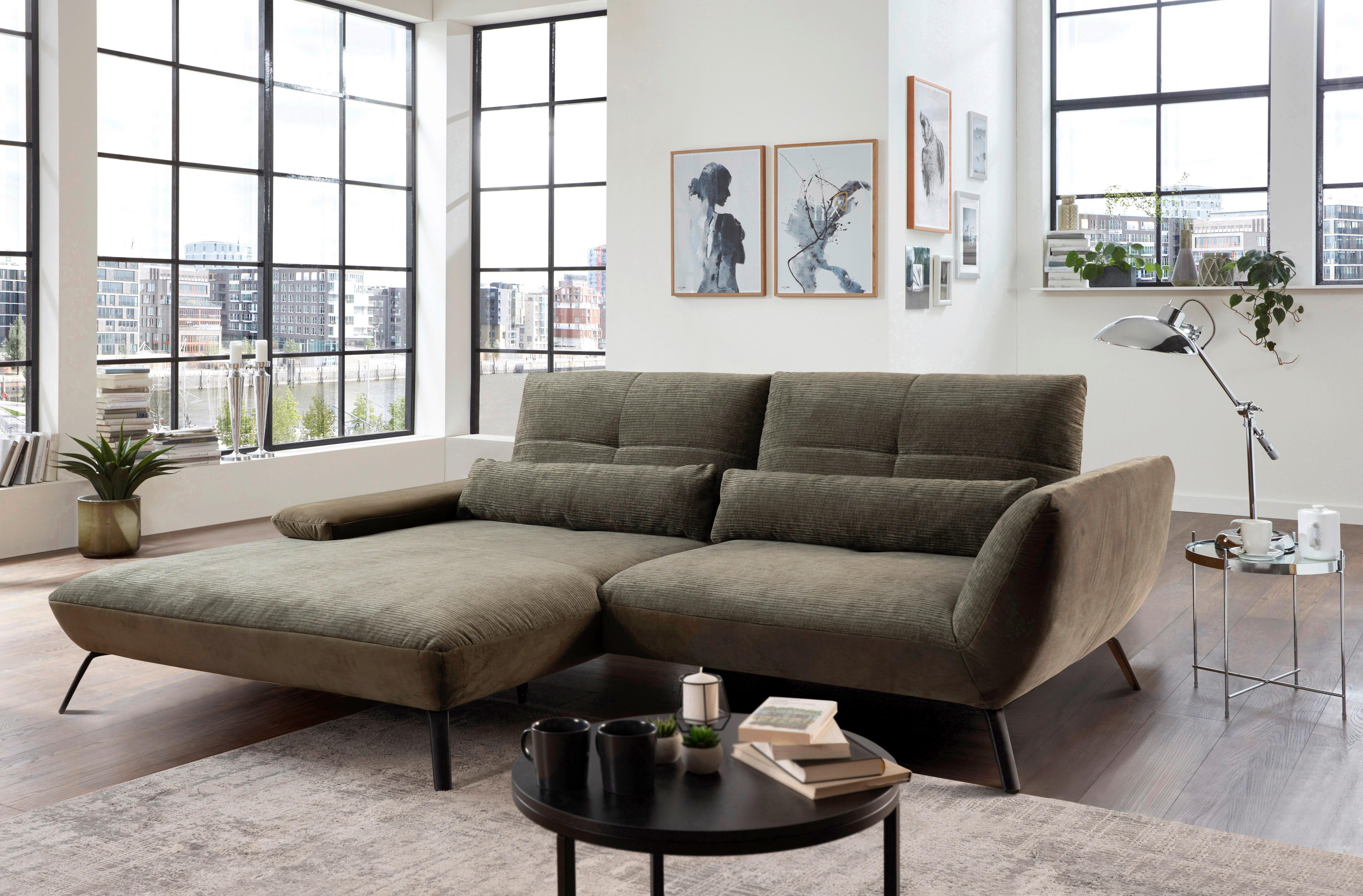 Ecksofa Dover Olivgrün, S:191-207x273cm - Schwarz/Olivgrün, Trend, Holzwerkstoff/Textil (191-207/273cm)