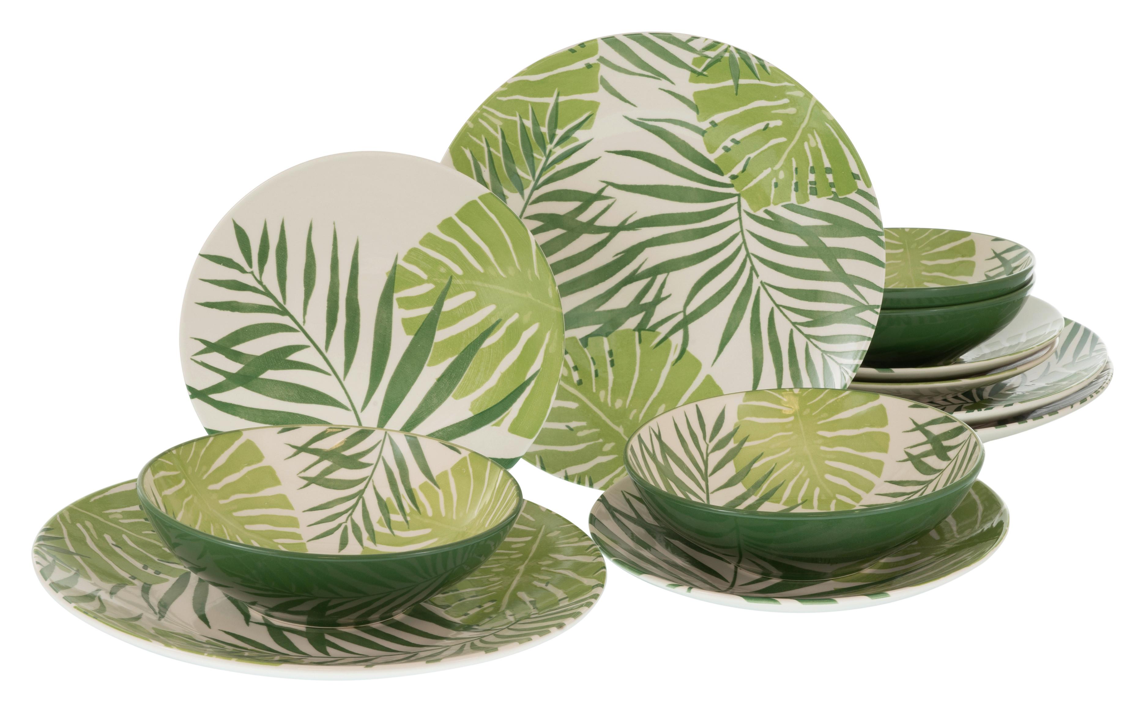 Kombiservice Keramik 4 Personen Geschirr Set Grün - Weiß/Grün, Basics, Keramik - Creatable