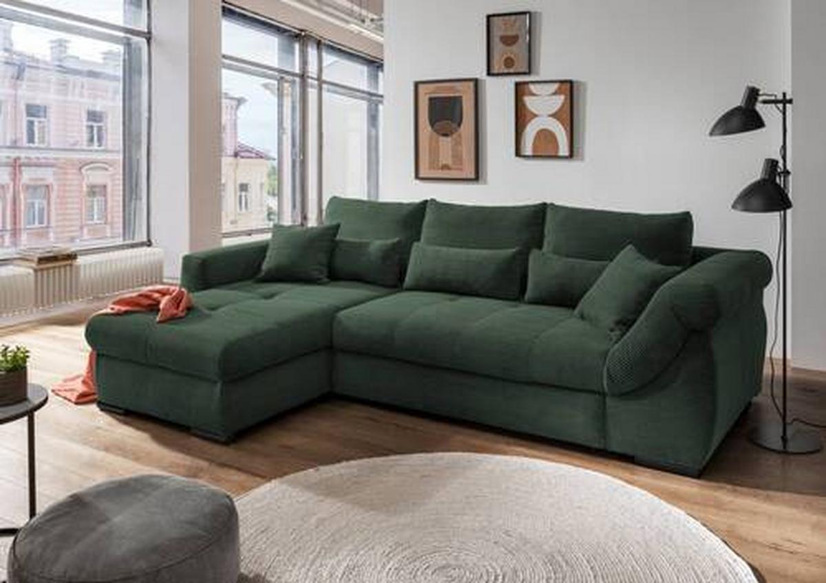 Ecksofa Federico Dunkelgrün S: 188/302 Cm - Dunkelgrün/Schwarz, MODERN, Holz/Textil (188/302cm) - MID.YOU