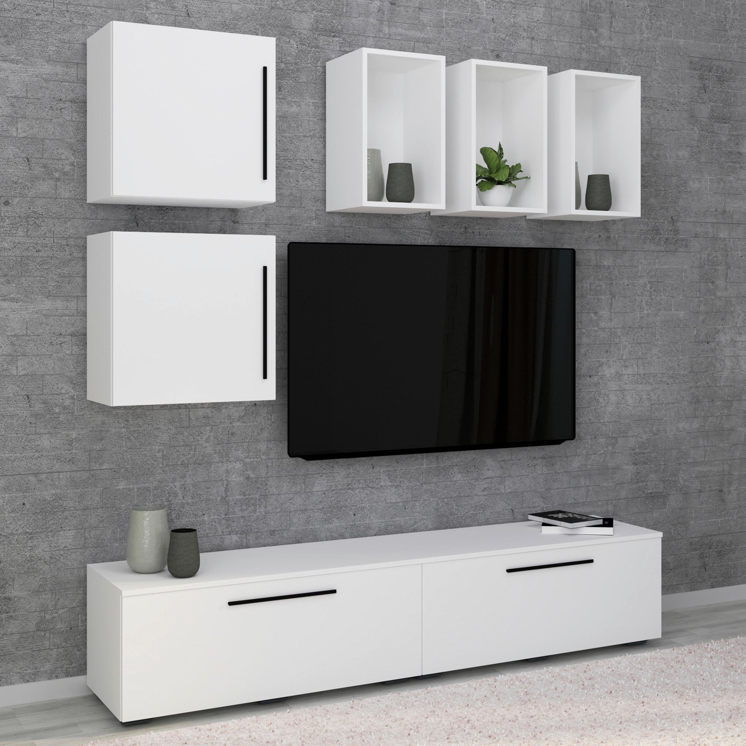 Obývací stěna Arila, 7- dílna, š: 190cm - bílá/černá, Moderní, kompozitní dřevo/plast (190/200/40cm) - MID.YOU