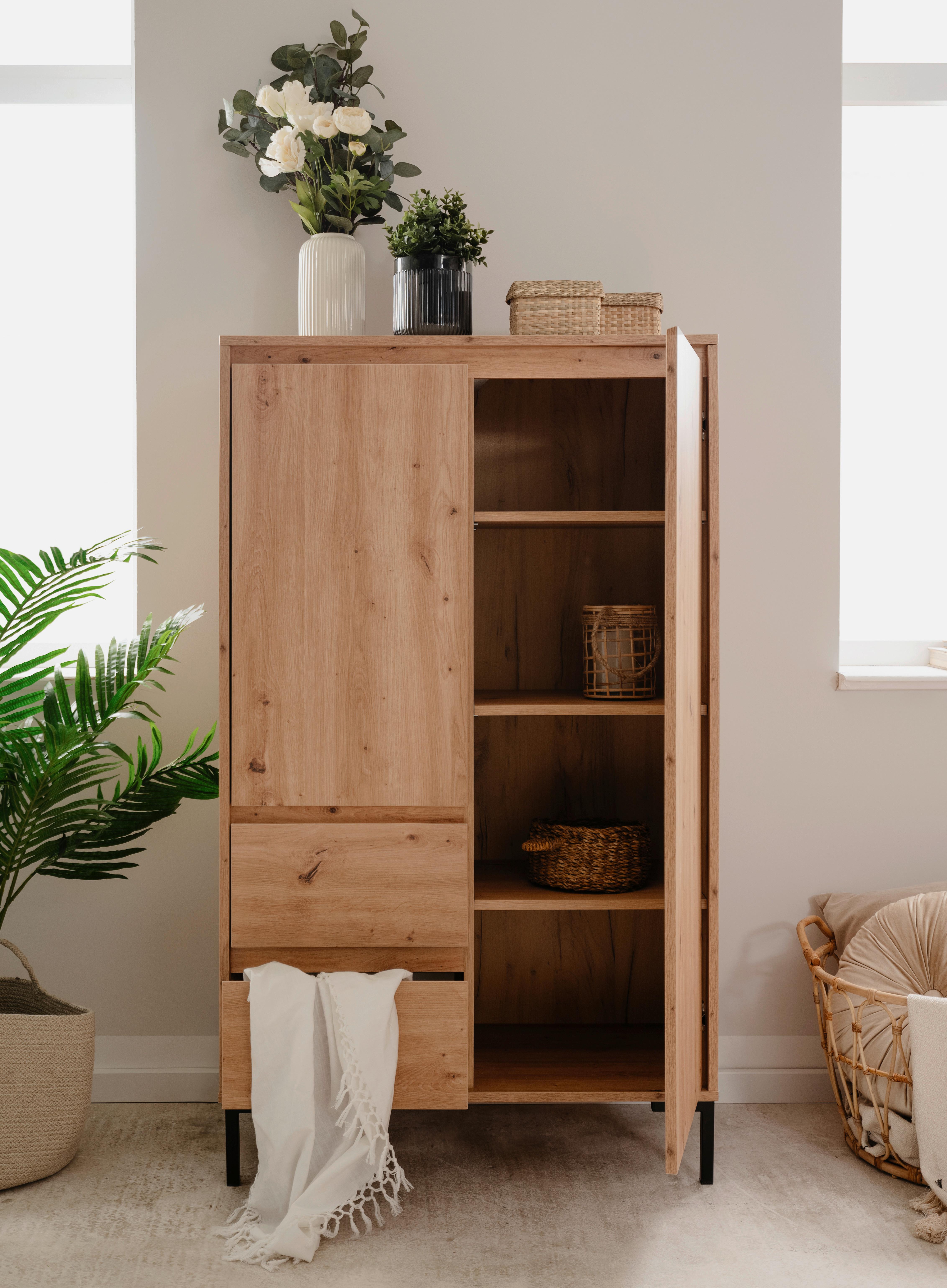 Highboard 81cm Korsika Eiche Artisan Dekor - Schwarz/Eiche Artisan, Design, Holzwerkstoff (81/139/40cm) - MID.YOU