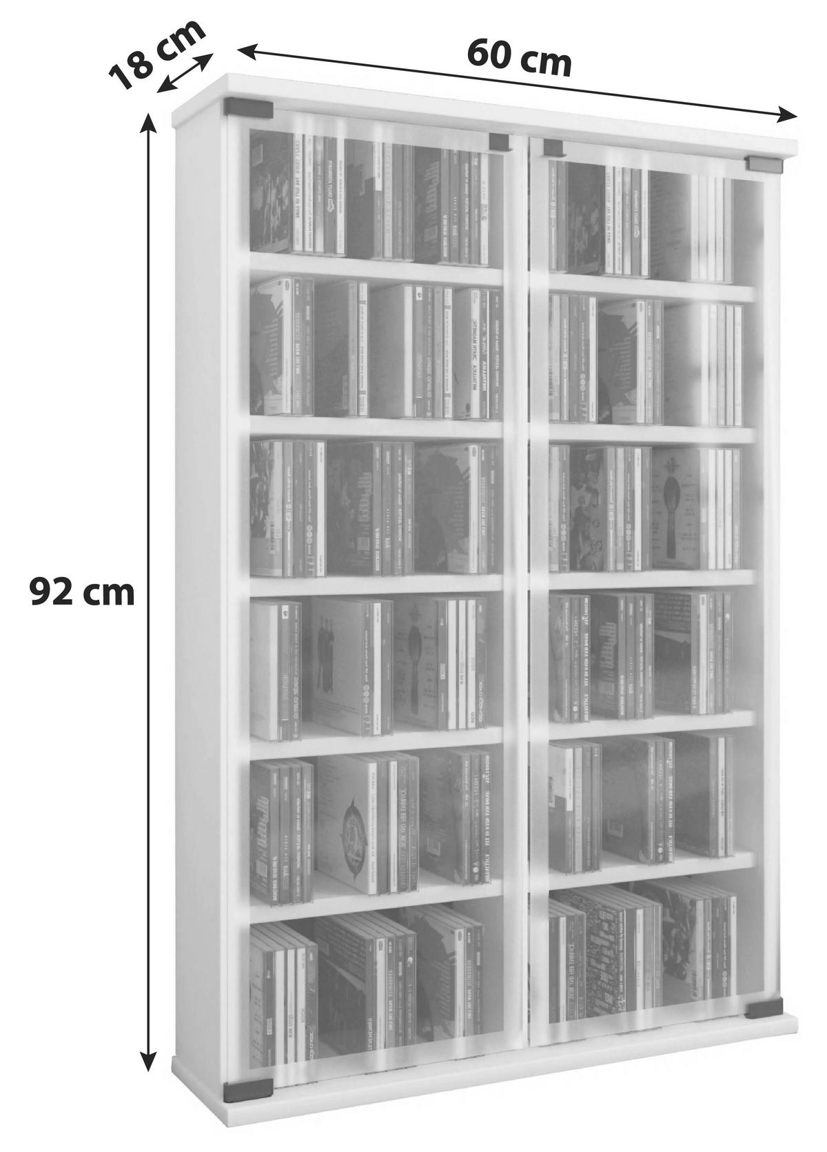 Cd Regal Mit Glastüren Galerie 60 Cm Weiß - Weiß, KONVENTIONELL, Glas/Holzwerkstoff (60/92/18cm) - MID.YOU