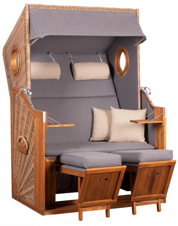 Strandkorb Trend 45 Pe Walnut Des. 751 - Beige/Grau, Basics, Holz/Textil (120/155/80cm)