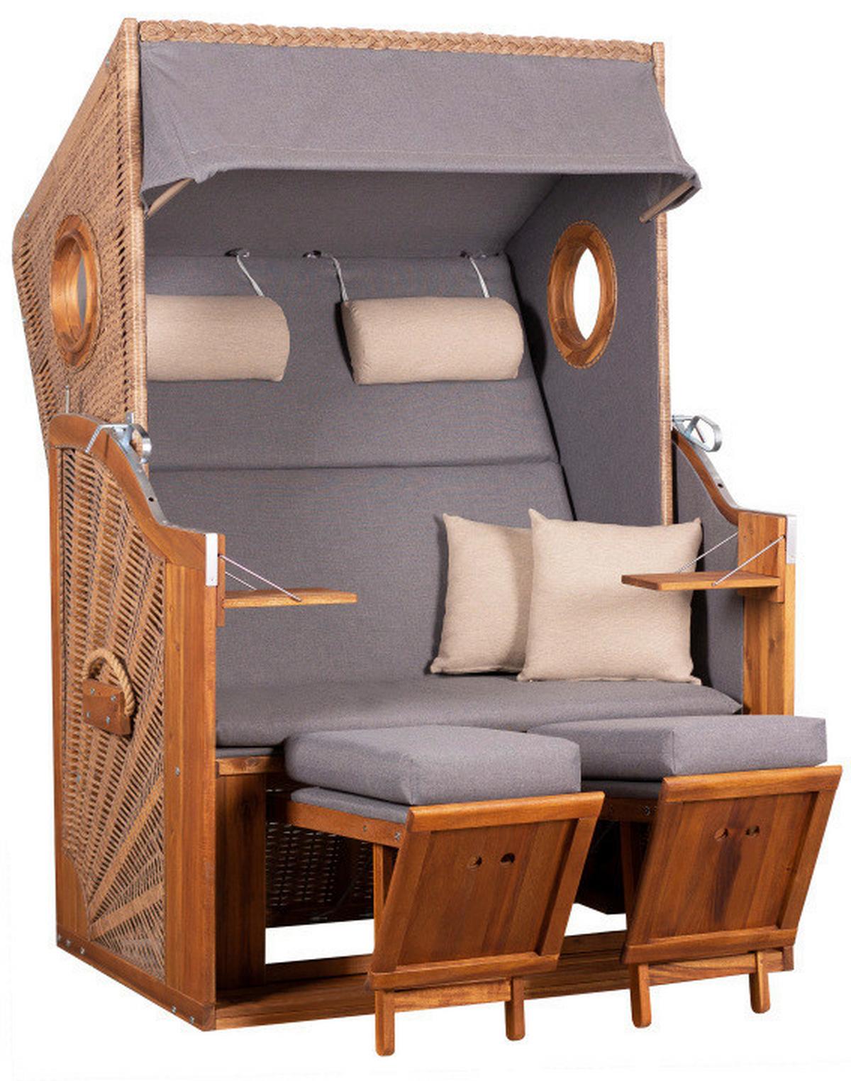 Strandkorb Trend 45 Pe Walnut Des. 751 - Beige/Grau, Basics, Holz/Textil (120/155/80cm)