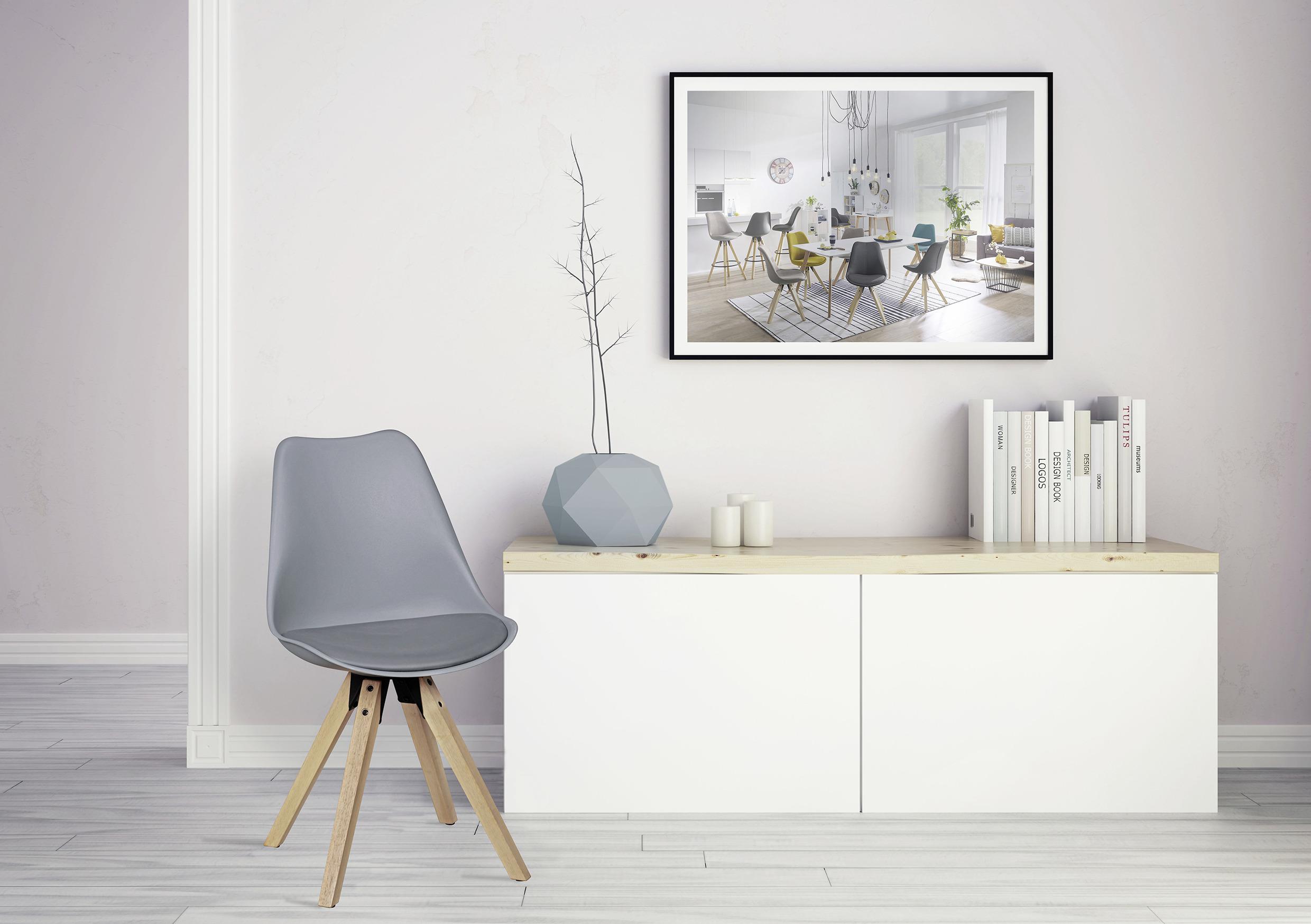 Schalenstuhl Lima Grau Beine Echtholz 2er-Set - Eichefarben/Grau, Design, Holz/Kunststoff (48/89/48cm) - MID.YOU