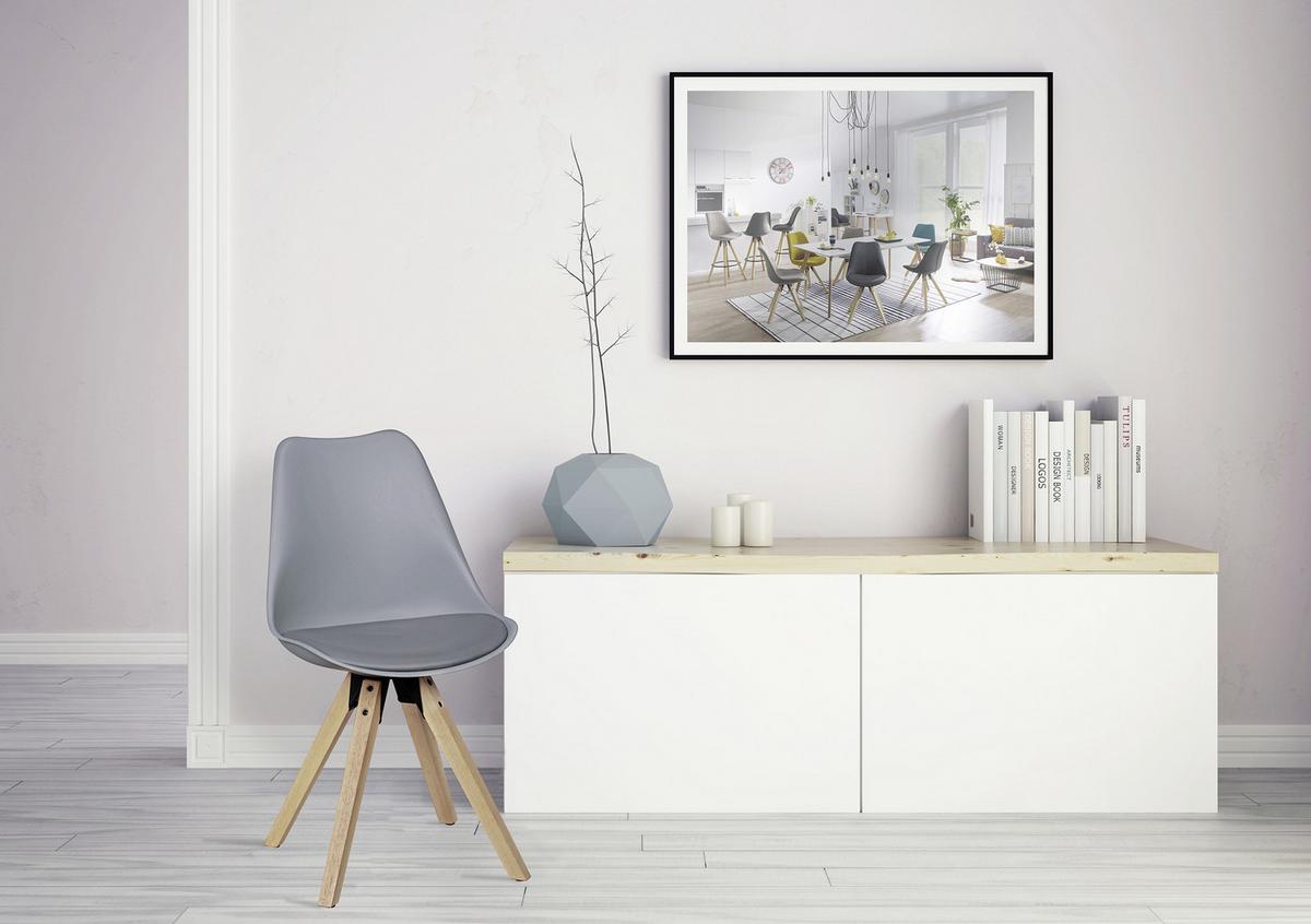 Schalenstuhl Lima Grau Beine Echtholz 2er-Set - Eichefarben/Grau, Design, Holz/Kunststoff (48/89/48cm) - MID.YOU