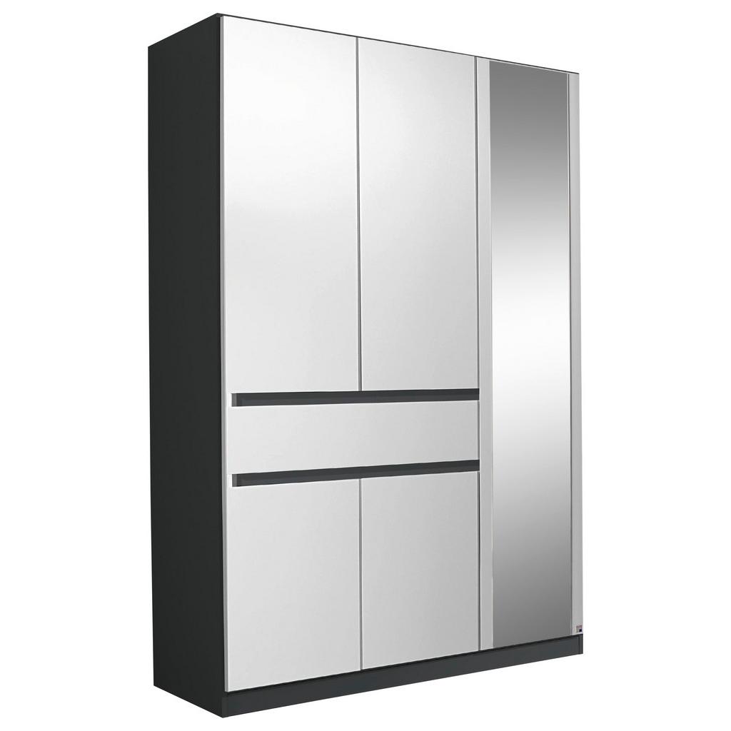 Drehtürenschrank Mit Spiegel + Lade 136cm Tübingen, Weiß/Grau