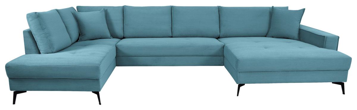 Wohnlandschaft Zero Blau U-Form 195x362x173cm - Blau/Schwarz, Trend, Textil (195/362/173cm)