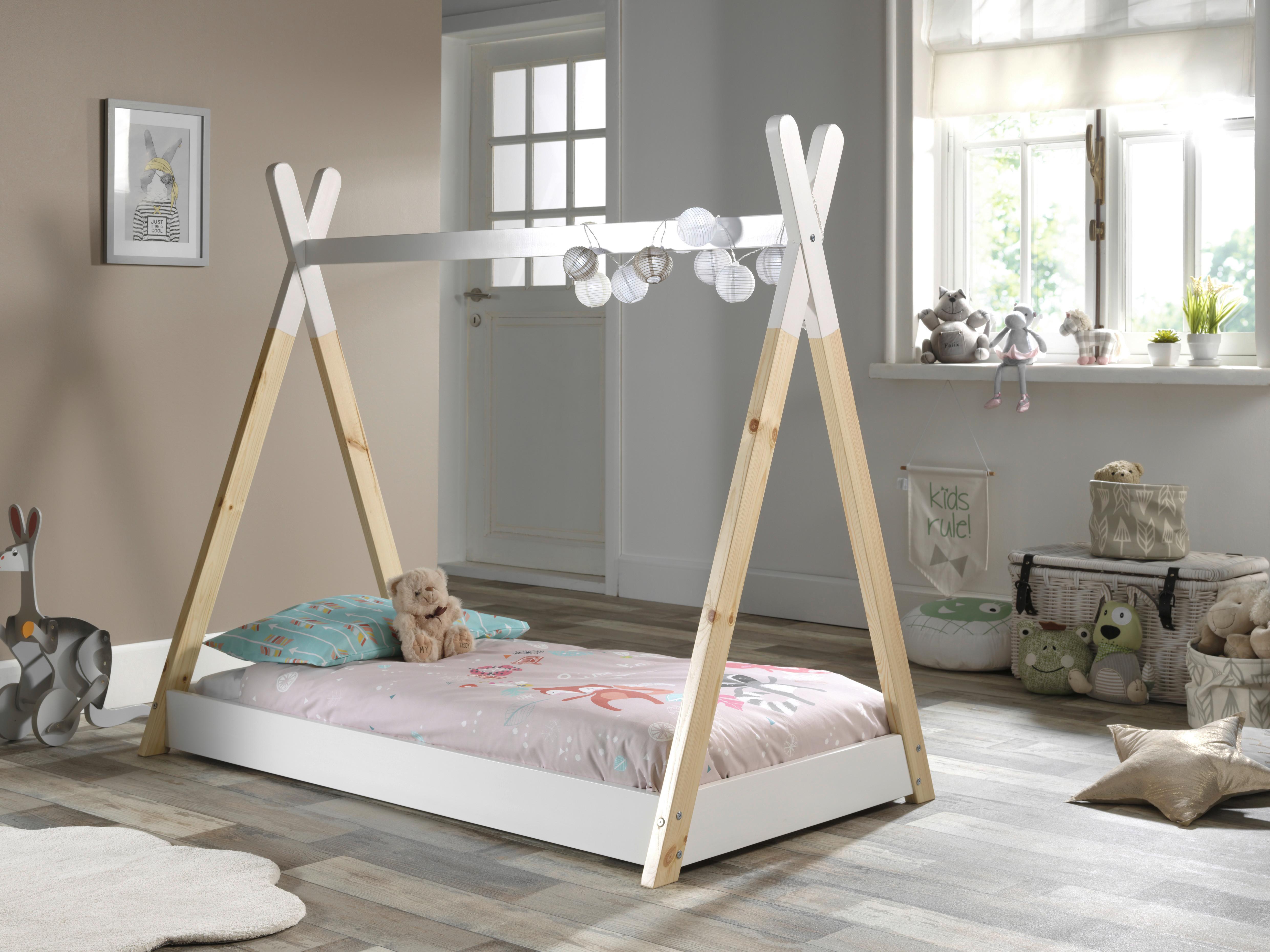 Hausbett Tipi 90x200 Cm Kiefer Weiß/naturfarben - Naturfarben/Weiß, Natur, Holz/Textil (90/200cm) - MID.YOU