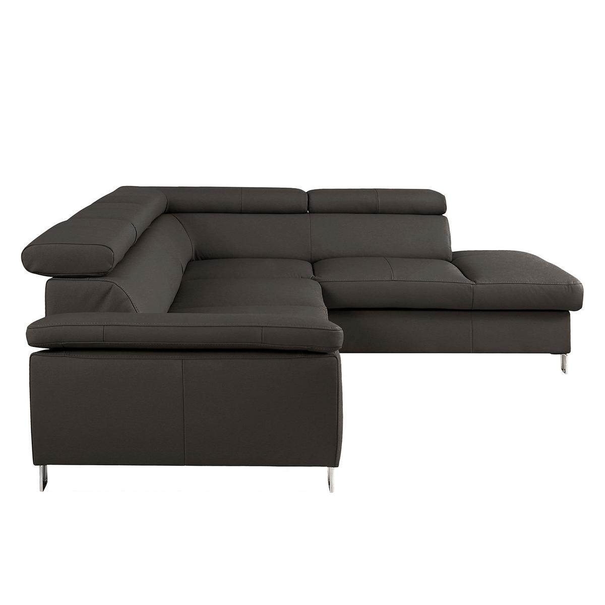 Ecksofa Lugano Teilleder Dunkelbraun 248x208 - Chromfarben/Dunkelbraun, Design, Leder/Textil (248/208cm) - Livetastic