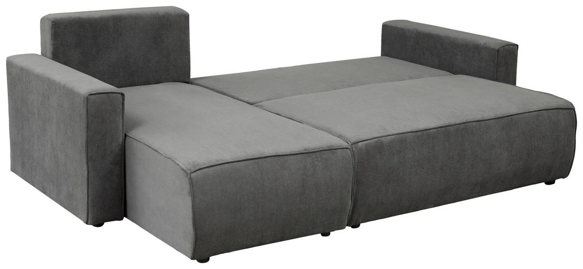 Ecksofa Potaro Feincord grau, S: 238x148cm - Schwarz/Grau, Trend, Holz/Kunststoff (238/148cm)