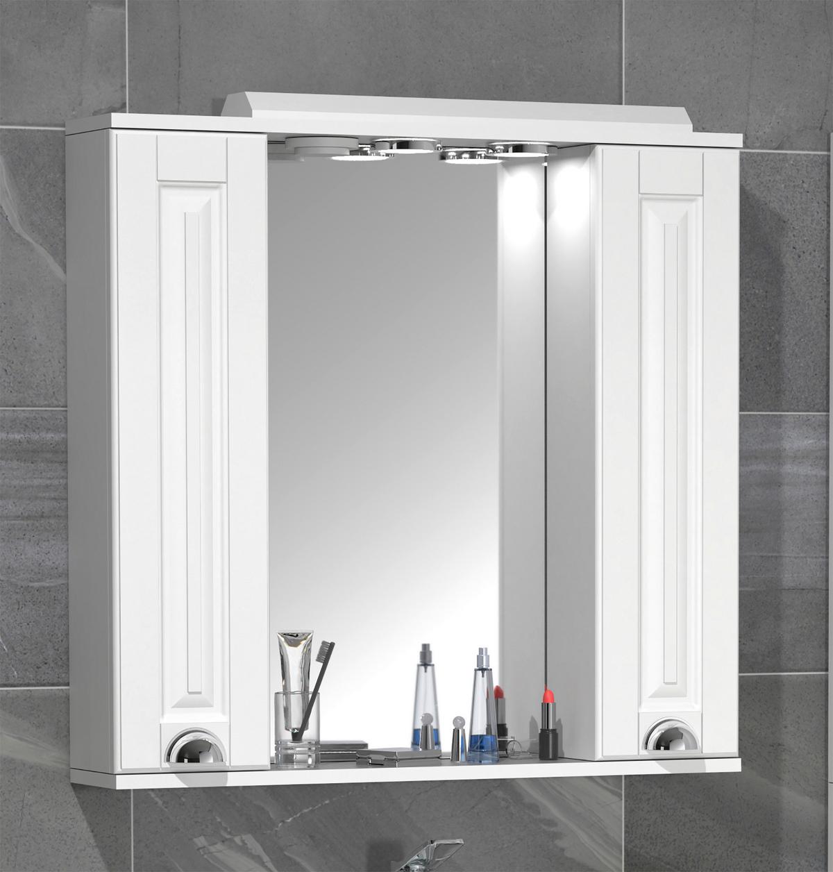 Spiegelschrank Casalo Xl 2-Türig Bxhxt:75x71x14 Cm - Weiß, MODERN, Glas/Holzwerkstoff (75/71/14cm) - MID.YOU