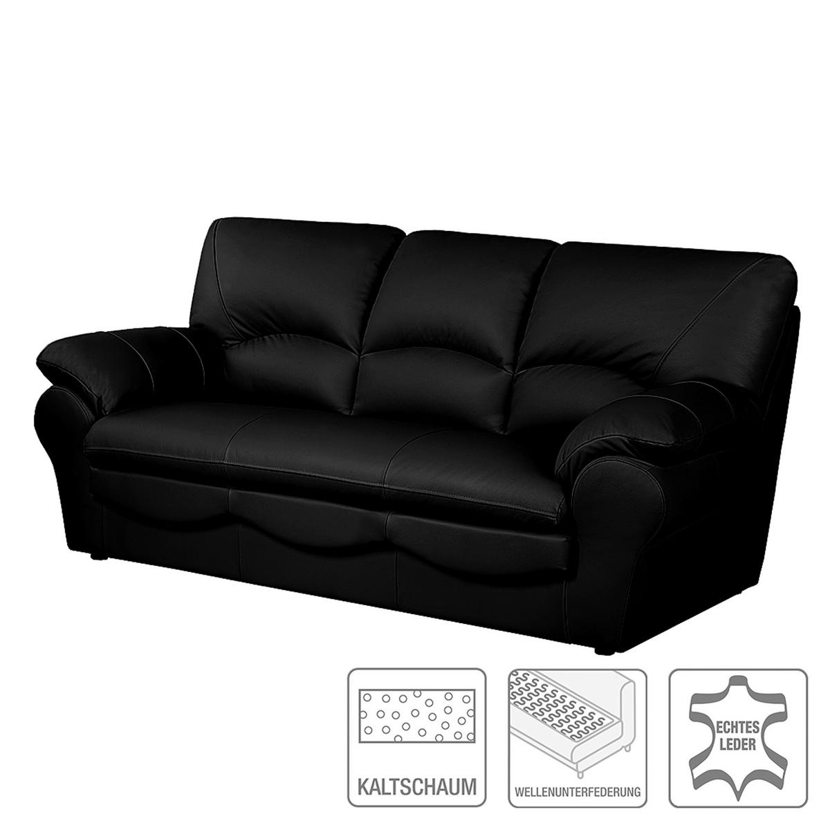 Schlafsofa Oslo Schwarz B: 205 cm - Schwarz, Design, Leder (205/92/85cm) - Livetastic