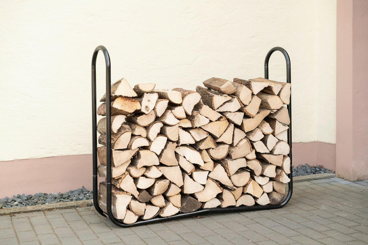 Regál na drevo 122cm - čierna, Basics, kov (122/103/25cm)
