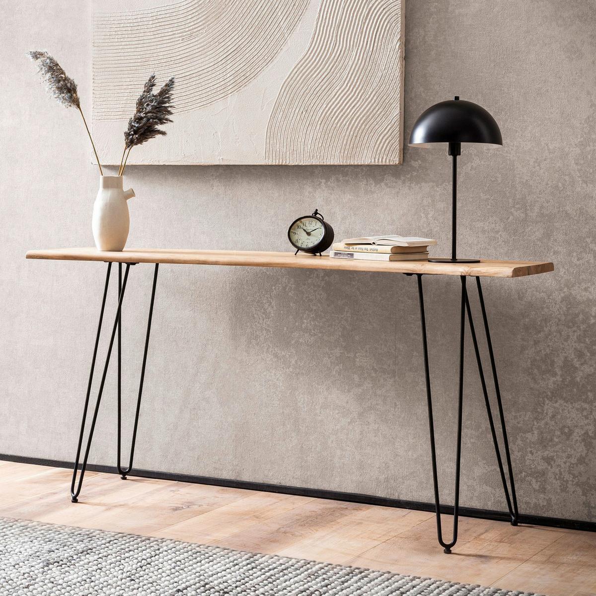 Konsolentisch Akaziefarben L: 150 cm - Schwarz/Akaziefarben, Design, Holz/Metall (150/36/75cm) - MID.YOU