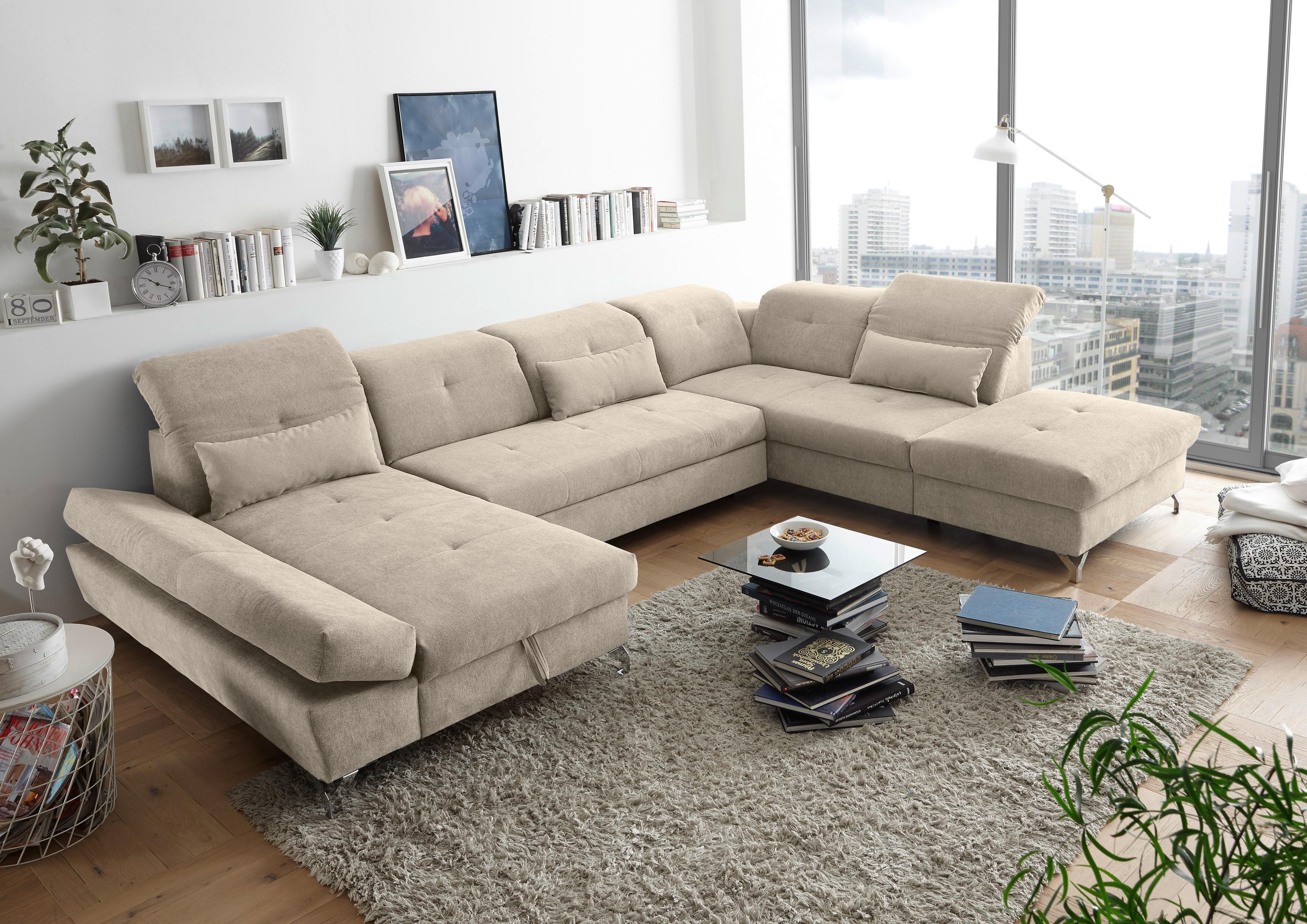 Ecksofa Melfi Sandfarben U: 168 cm - Sandfarben/Silberfarben, MODERN, Textil (168/350/245cm) - MID.YOU